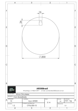 Alvo Circular - Furo Quadrado - 200mm - 10mm