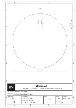Alvo Circular - Furo Quadrado - 150mm - 6,5mm
